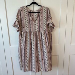 SHEIN Frenchy Plus Floral And Striped Boho Neutrals Dress, size 3X